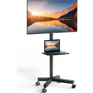 Rolling TV Stand on Wheels for 23-65 Inch TVs,Tilt Mobile TV Cart Holds up to 99 lbs with Adjustable Height Shelf, Outdoor TV Stand for Bedroom Max VESA 400x400mm PSTVMC04