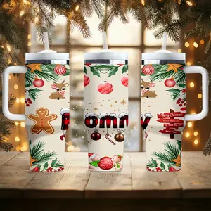1pc Christmas water bottle, cartoon gingerbread man, portable insulated stainless steel straw cup with handle, car mug, outdoor mug, travel mug, cup - Christmas, Valentine's Day, Mother's Day gift, back-to-school gift (straw inside the cup).