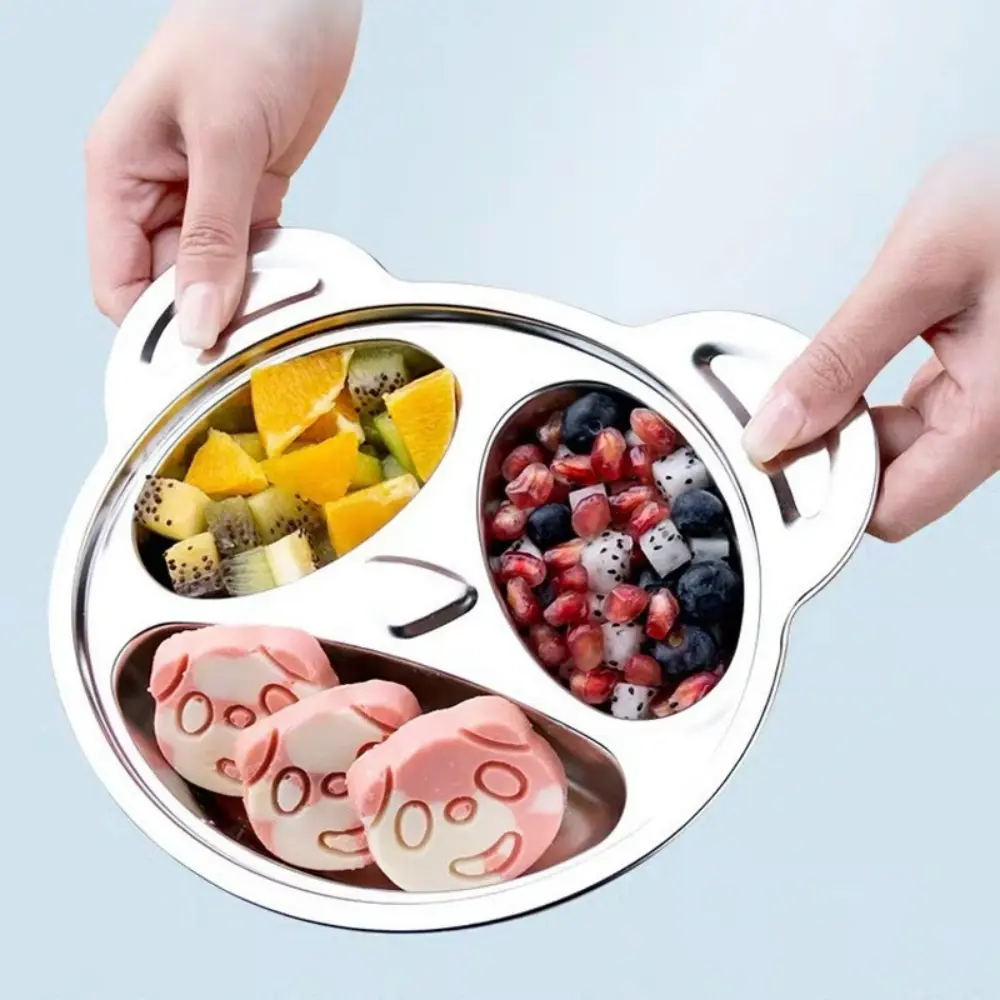 1pc Stainless steel meal plate, kindergarten children's cartoon meal plate, divided into compartments and anti drop meal box, household baby food tray
