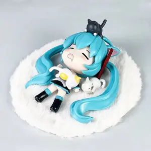 11cm Hatsune Miku Sleeping Anime Action Figure, Soft Adorable Figure, Kawaii Desktop Ornament, Chassis Decor Statue Model, Trendy Toy Gift for Anime Fans, Soft Adorable Figures