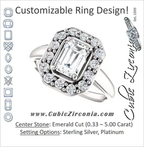 Cubic Zirconia Engagement Ring- The Esperanza (Customizable Cathedral-set Emerald Cut Style with Large Cluster Halo Accents and Tapered Band)
