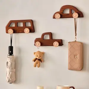 Black Friday Children's Room Cute Wooden Clothes Hook Non-Perforated Wall Mount for Entrance Porch Wardrobe Coat Hook with Car & Bear Designs
