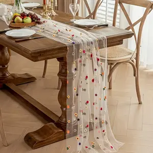 1 piece (small floral tablecloth) – Embroidered daisy spring/summer tablecloth  Floral seasonal Easter tulle tablecloth  Festive kitchen and dining table decoration  Suitable for family parties and indoor use, party decoration tulle tablecloth