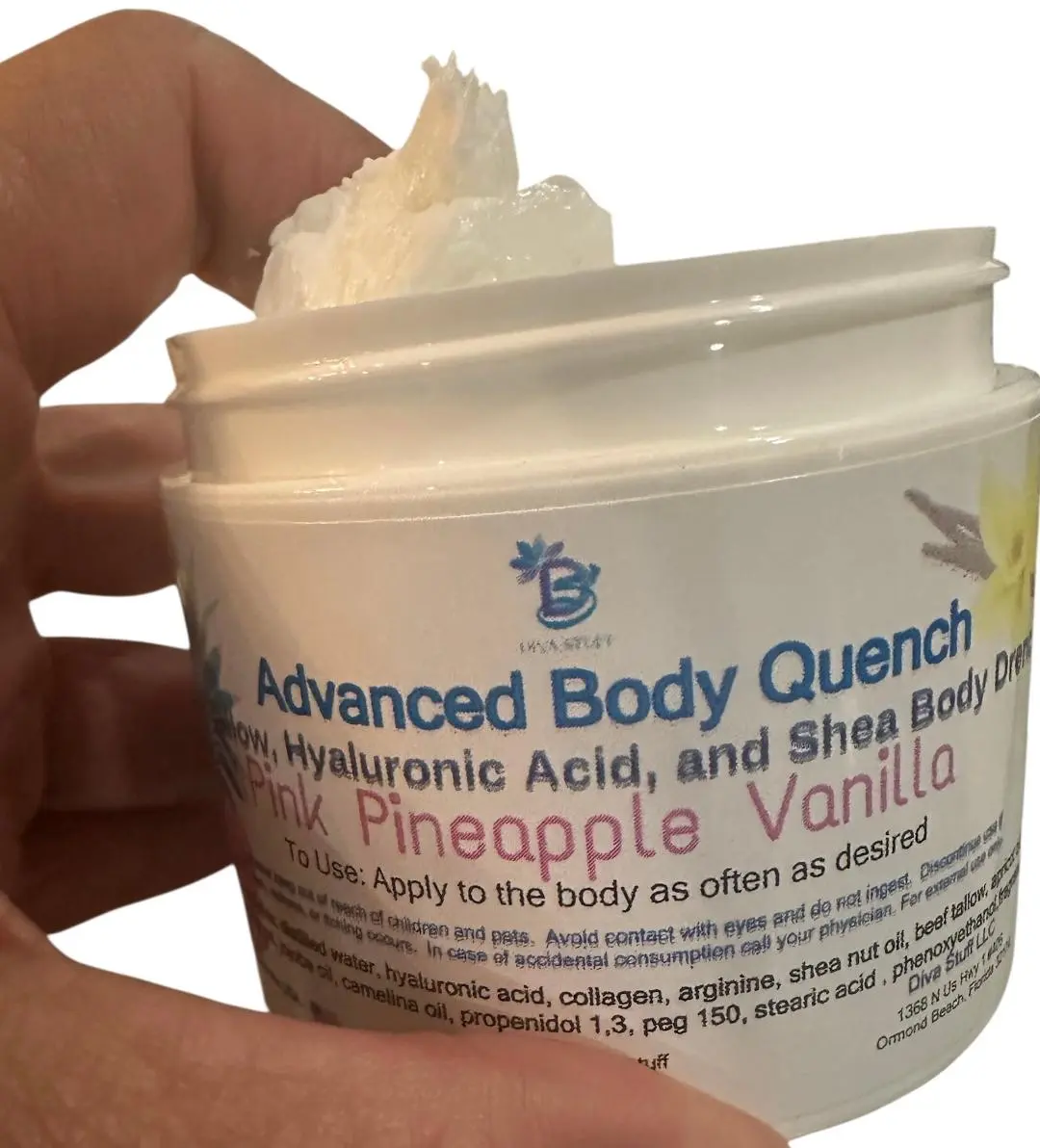 Diva Stuff Advanced Body Quench Pink Pineapple Vanilla Scent, With Beef Tallow, Hyaluronic Acid, Shea Butter, Deep Hydration, Plumps, Smooths and Hydrates