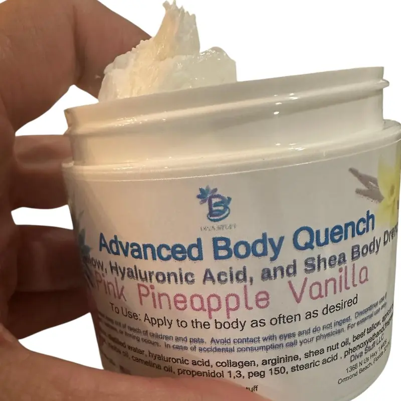 Diva Stuff Advanced Body Quench Pink Pineapple Vanilla Scent, With Beef Tallow, Hyaluronic Acid, Shea Butter, Deep Hydration, Plumps, Smooths and Hydrates