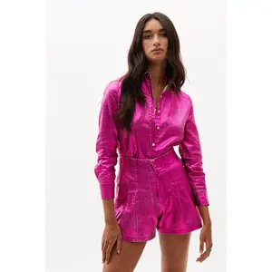 Frida Metallic Linen Shorts Fuchsia - Stylish Linen Shorts in Fuchsia Color for Your Collection