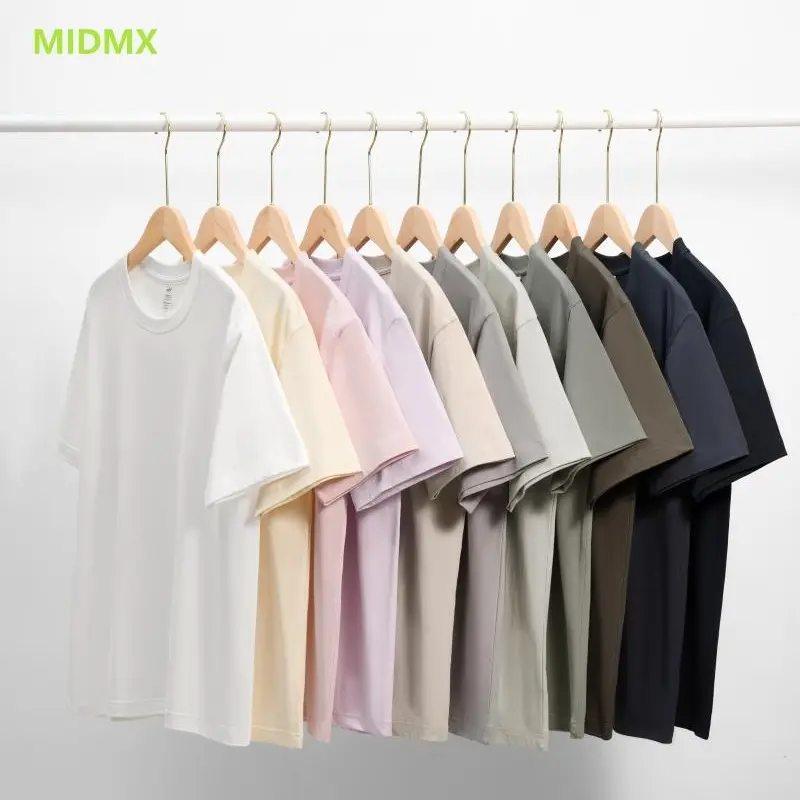 MIDMX Menswear Heavyweight 230G Plant-Based Cotton Short-Sleeve Round Neck Oversized Loose-Fit Tee - Soft, Solid Color, Durable Male Clothing Garment Top for Streetwear, Everyday Casual Wear, Shortsleeve, Men's T Shirts, Stone Wash, Simple, All Seasons