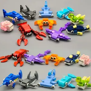 Mini Ocean Animal Building Set, Includes Whale Crab Shark Pufferfish Plastic Figures, Perfect Birthday Christmas Gift Idea