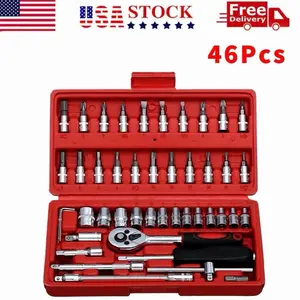 46 Pcs Socket Wrench Set 1/4" Drive Ratchet Metric Kit Garage Car Repair Tool US
