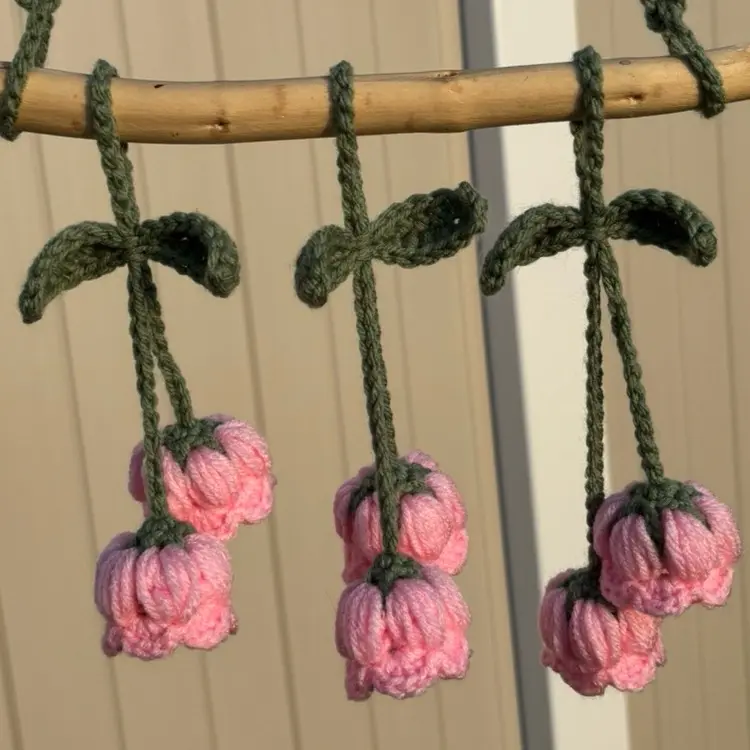 Crochet Lily of the Valley Keychains - Bright Pink- Soft, Fully Adjustable, Perfect Gifts