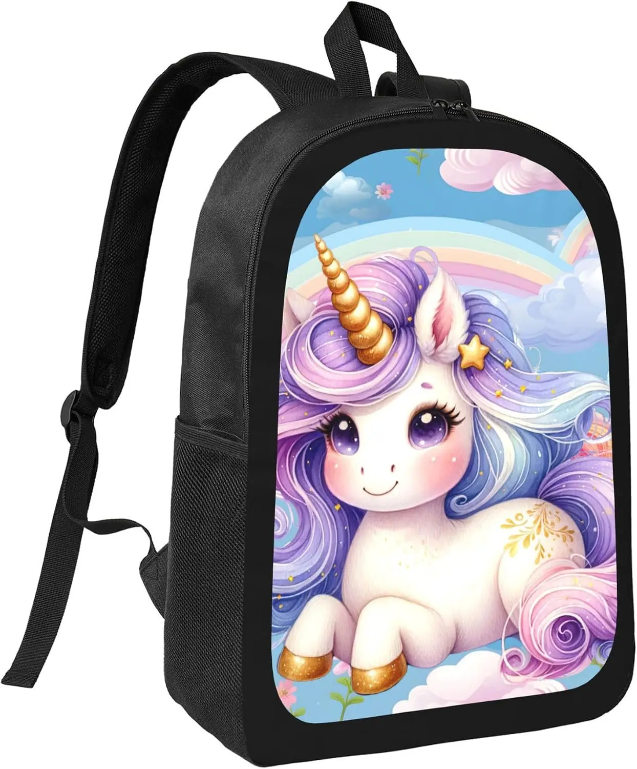 Cute Animal Unicorn Colorful Large Capacity Backpack For Women Men 17 Inches Laptop Back Packs With Adjustable Straps Waterproof Daypack Travel Bag Purse Rucksack Fit Outdoor Sport Casual (Black)