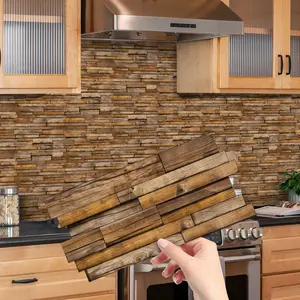 Wood Grain Tile Stickers (12pcs/24pcs/48pcs), Waterproof Oil-Resistant PVC Wall Decals, Wall Art Stickers, Self-Adhesive Kitchen Living Room Decor, 4.72x9.68 Inches, Home Decor, Self Adhesive Tiles
