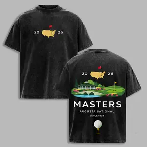 Women's 2026 Masters Augusta National Vintage Washed Short-Sleeve Seamless Golf Tee - Classic Course Graphic, Soft Fabric, Stylish Streetwear - Masters Tournament Golf Shirt
