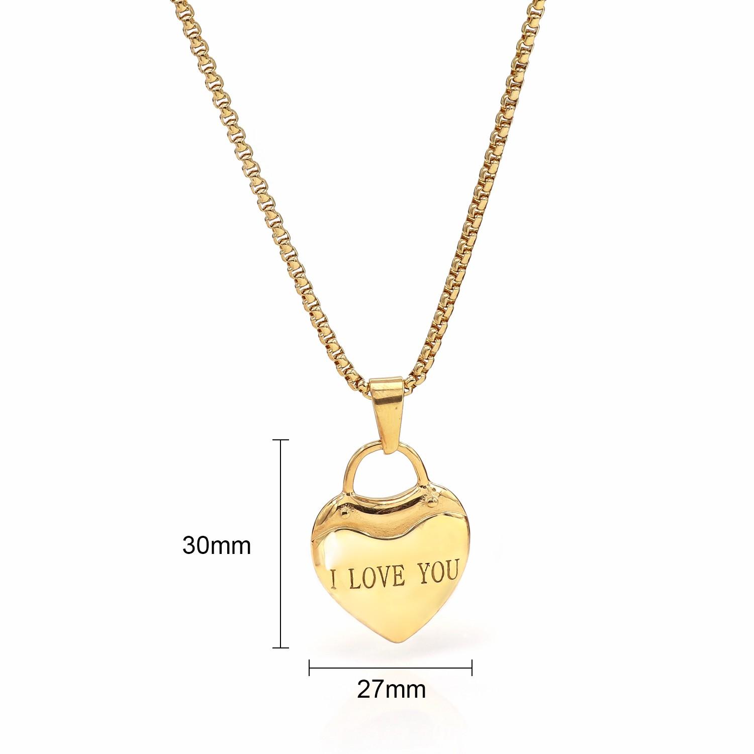 Female Customizable Stainless Steel Jewelry Necklace - Saudi Gold Metal Coated Love Heart, Link Chain, Engraved, Valentine's Day Factory Wholesale, Engraved Heart
