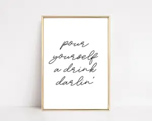 bar cart decor | pour yourself a drink darlin | bar art prints | bar cart accessories | bar cart art | bar cart print | digital download, poster no framed Wall Waterproof