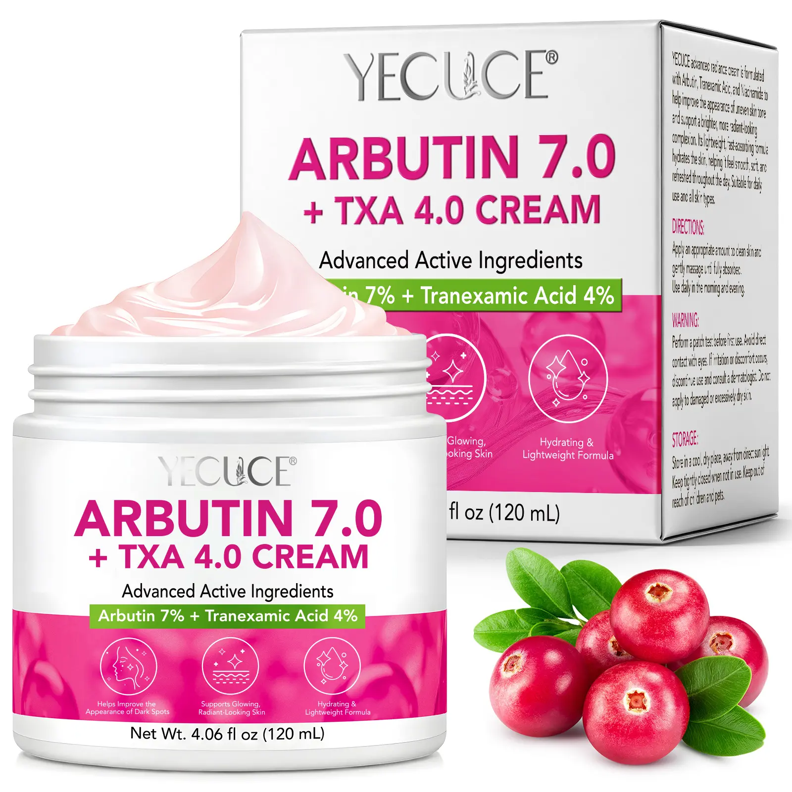 Arbutin 7% + 4% Tranexamic Acid Cream, Facial Cream for Niacinamide, Hydrating Arbutin Moisturizer, Reduce Dark Spots, Pigmentation & Blemishes for Even Tone, 120ml