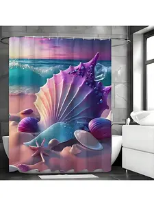 1PC Nautical Ocean Bathroom Set: Water-Resistant Curtain With Hooks, Effortless Style & Maintenance Home Bathroom Decor Fall Decor Bathroom Accessories Back To School, Water Proof, Metal