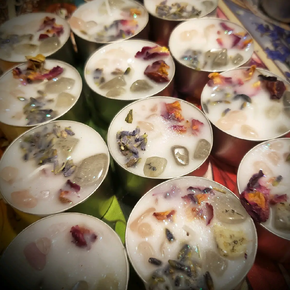 "Divine Feminine" Crystal intention tealight candles 4pk "Divine Feminine" Crystal intention tealight candles 4pk