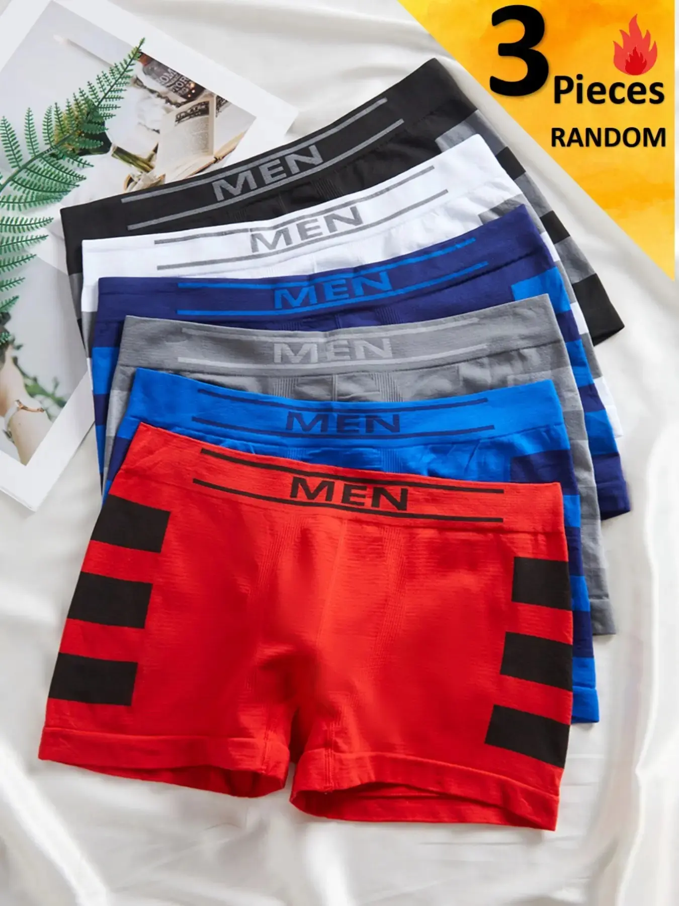 RANDOM COLOR,Men's Seamless Briefs with Side Stripes, Comfortable Breathable Casual Youth Underwear, All Seasons, Fitted Style