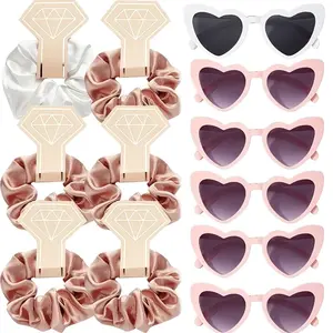 12-Piece Bridesmaid Hair Accessories Set, Includes Heart-Shaped Glasses & Satin Hair Ties, Perfect Bridal Party Gift, Wedding Favor, Party Supplies