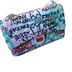 small red pink green black and white graffiti handbag croc bag