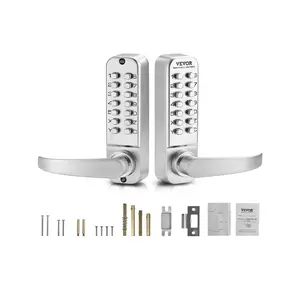 VEVOR Mechanical Keyless Entry Door Lock, 14 Key Mechanical Door Lock, Mechanical Keypad Door Lock with Handle, Double-Sided Stainless Steel Waterproof Keyless Gate Lock, for Home Office Yard, Sliver