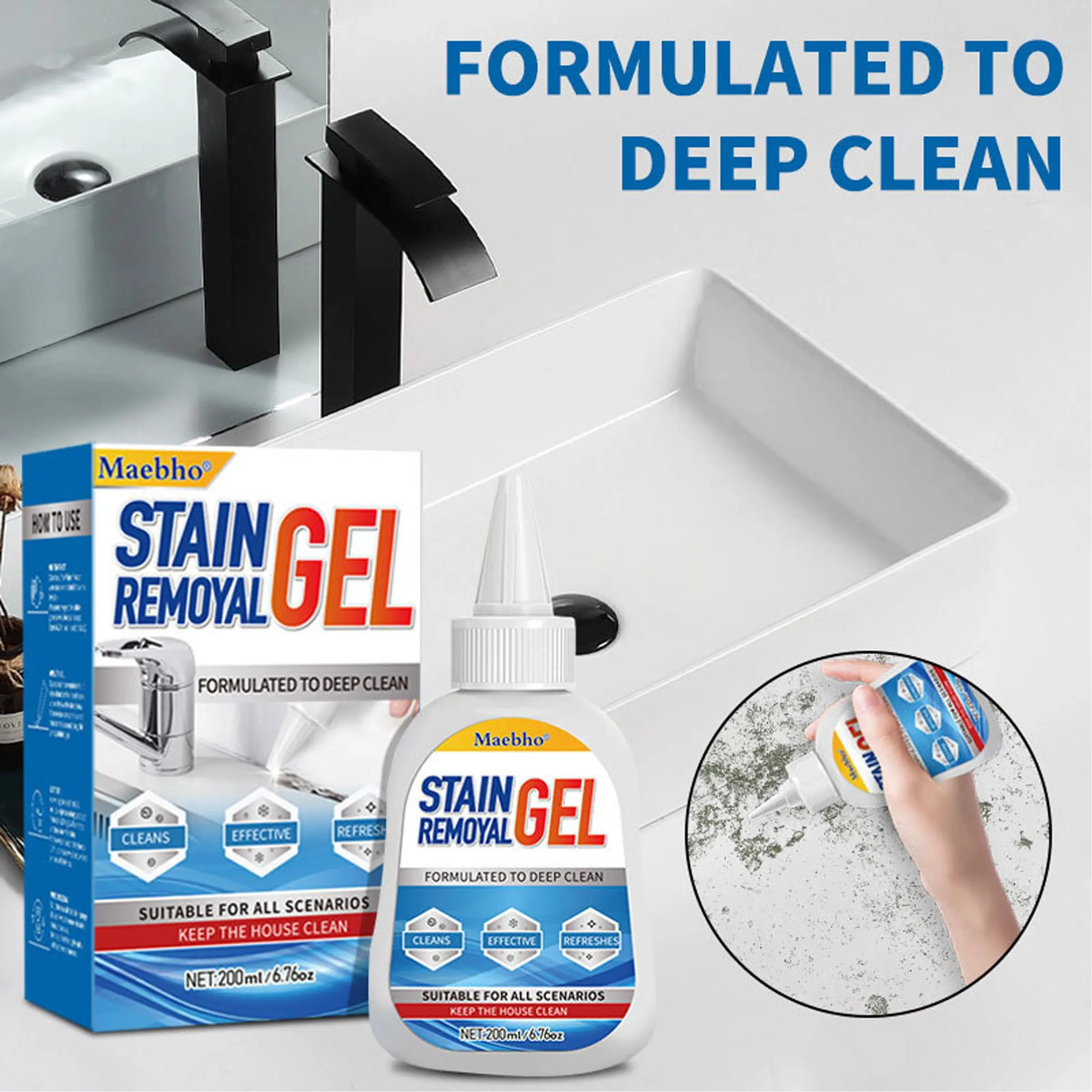 13.52oz/6.76oz Mold Remover Gel, High Efficiency Mold Remover Cleaner, Natural Anti-Mold Gel Treatment, Suitable for Washing Machine Rubber Seal Strip, Deep Mold Removal, Narrow Mouth Design, Effectively Cleaning Tile Gaps