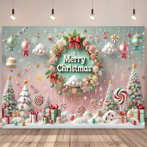 1pc Cozy Christmas Polyester Wall Hanging Backdrop Banner, Home Decor with Christmas Tree, Gift Boxes, Wreath Designs, Ideal for Party Decorations, Portrait Photography