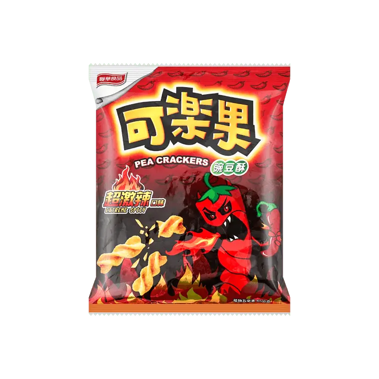 Koloko Crispy Pea Crackers - Extreme Spicy Flavor, 65g Crispy Style Crisps & Puffed Snacks