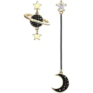 Moon Earrings For Women Asymmetrical Tassel Drop Dangle Black Earth Planet Cubic Zirconia Dangling Mismatched Moon And  Earrings  For Mom Mother