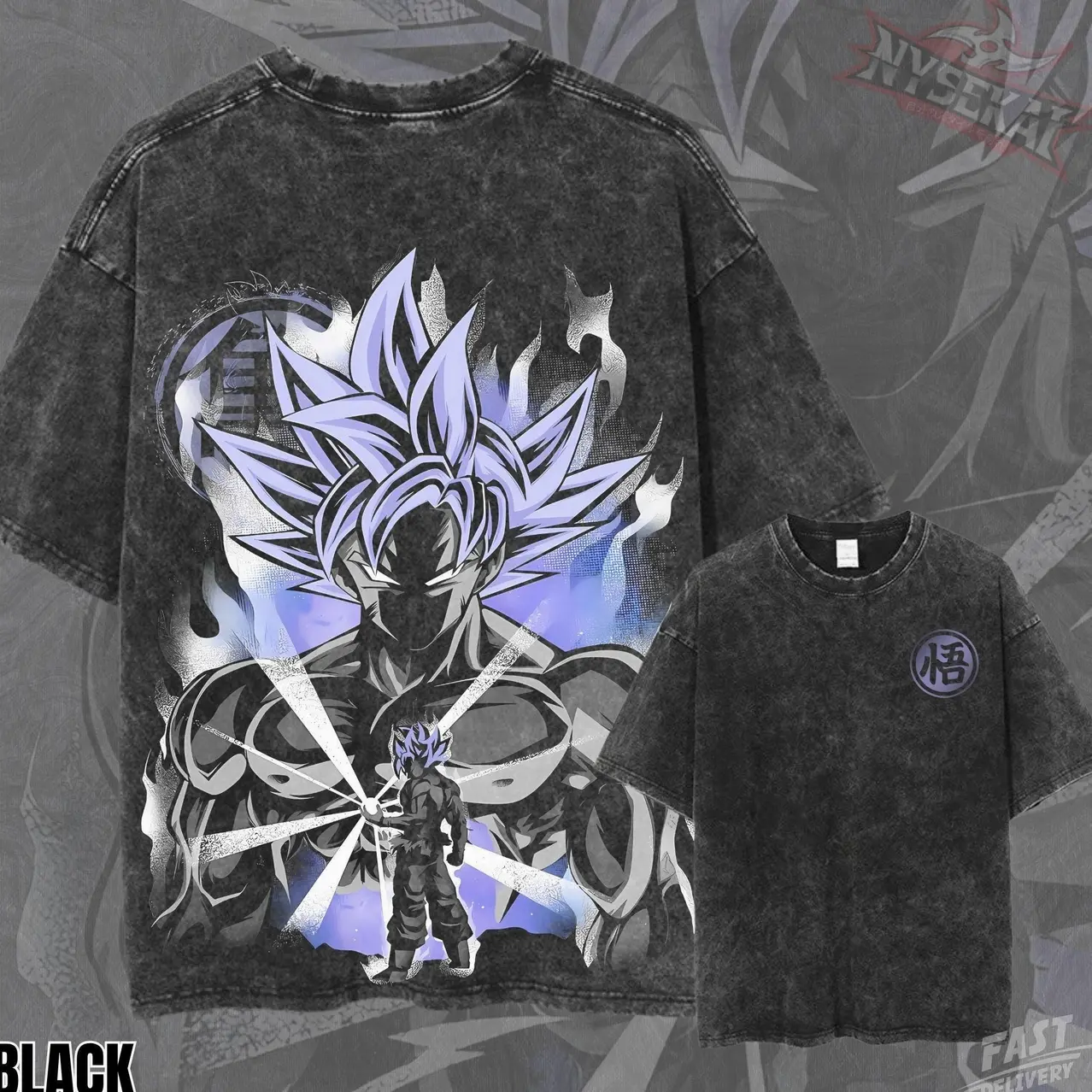 2 sided - Goku Ultra Instinct Pump Cover Mastered UI Oversized Vintage Wash Heavyweight Graphic Tee