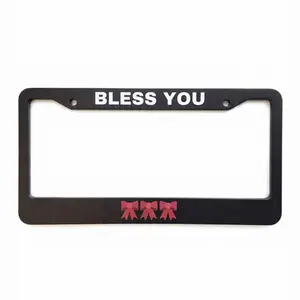 Bless You Red Bow Black Stainless Steel License Plate Frame | Coquette Girly Car Gift