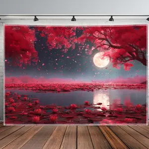 Cherry Blossom Rain Backdrop Dreamy Sakura Theme Tapestry Wall Hanging Photography Background for Bedroom Decor Anniversary Celebration Wedding Party Photo Booth Supplies