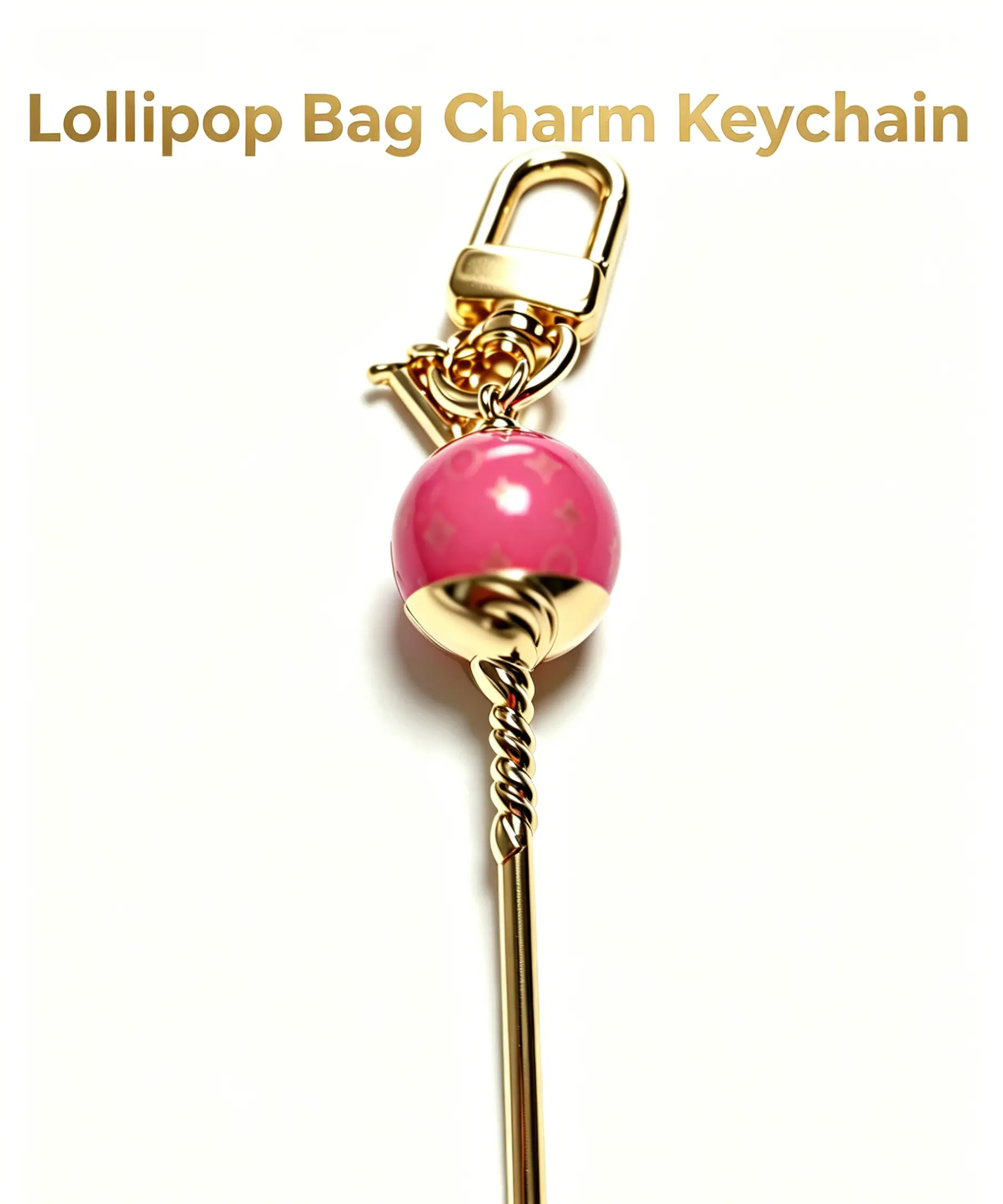 Costume Jewelry Lollipop-Shaped Keychain Charm - Shiny Gold Twist Stick, Blush Pink Fashion Accessory for Purses, Backpacks