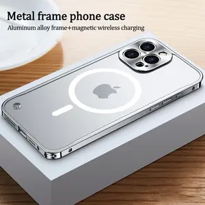 Aluminum Alloy Magnetic Magsafe Phone Case For iPhone 16 15 14 13 12 Pro Max Plus Wireless Charging Metal Lens Shockproof Cover