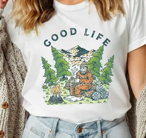 Good Life Camping T Shirt Bigfoot Outdoor Graphic Tee Cozy Wilderness Nature Unisex Casual Summer Shirt