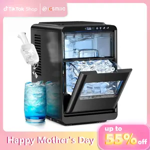 Mother's Day Gift | Kismile Crescent-Shaped Ice Maker Countertop, Self-Cleaning Portable Ice Machine with LED Display, Fast Ice Making for Seafood/Home/Office/Bar