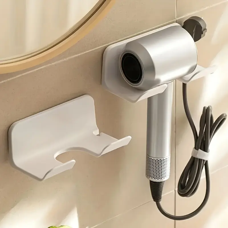 3pcs Contemporary Wall-Mounted Plastic Hair Dryer Holder, No-Drill Easy Installation, Multifunctional Bathroom Organizer Rack, Utility Hooks, Bathroom Accessories Organizer, Bathroom Shower Organizer, Bathroom Organizing Accessories, Bathroom Gadgets