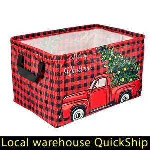Large Collapsible Laundry Hamper - Heavy-Duty Christmas Storage Bin with Red Plaid, Merry Christmas Script - Sturdy Open Lid Clothes, Toys, Tree Organizer - Space-Saving Holiday Home Decor Gift - Easy Foldable Design, Reinforced Handles, Festive Decorator
