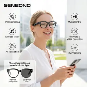 SENBONO Ai Smart Glasses, Wireless Music, Color-Changing Lenses, 2mp HD Photo, 38g Lightweight Design, Comfortable Wear