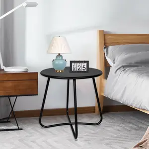 Hofitlead Outdoor Side Table,Waterproof Metal End Table,Small Patio Table Round End Table Outdoor Table for Garden Balcony Yard,Black On-Site