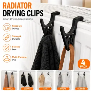 4-Pack Wall-Mounted Non-Slip Hooks for Radiator Heaters, Space-Saving Plastic Hangers for Towels, Clothes, Curtains, No Drilling Needed
