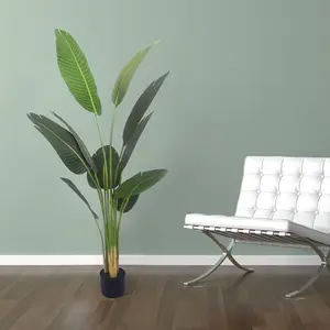 Bird of Paradise Palm 5ft Artificial Tree, Real Touch Technology, Tropical Plant in Pot, 3 Trunks, Ideal for Home Office Indoor Decoration Decorative Fruit