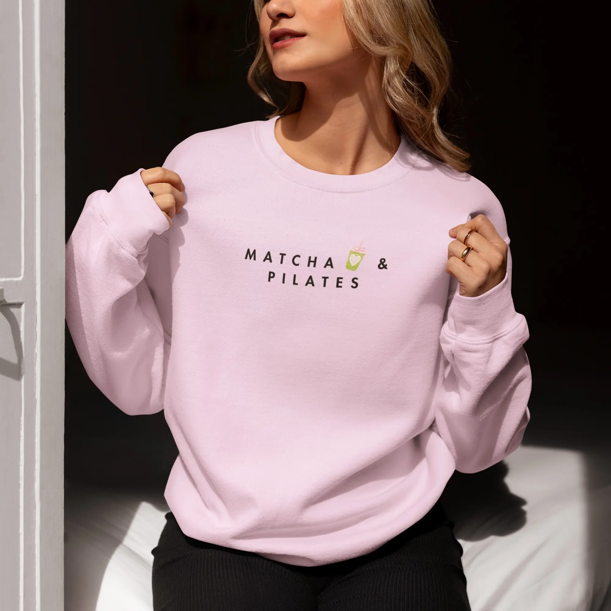 Matcha & Pilates Crewneck Sweatshirt | Minimal Text Graphic