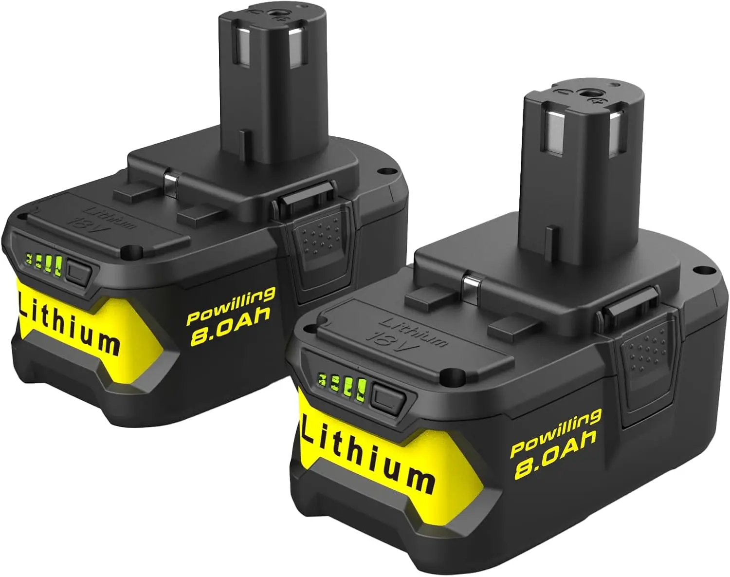Powilling Upgraded 8.0Ah 2Packs P108 Replacement for Ryobi 18V Battery, 18 Volt Batteries for Ryobi One 18V Cordless Tools P108 P107 P105 P104 P103 P102