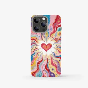 Trippy Psychedelic Heart Tough Case for IP Phone 17 16 15 14 13 12 11 Pro Max Plus X XR - Glossy Finish Indie Art Case - Colorful Dreamy Aesthetic Cover