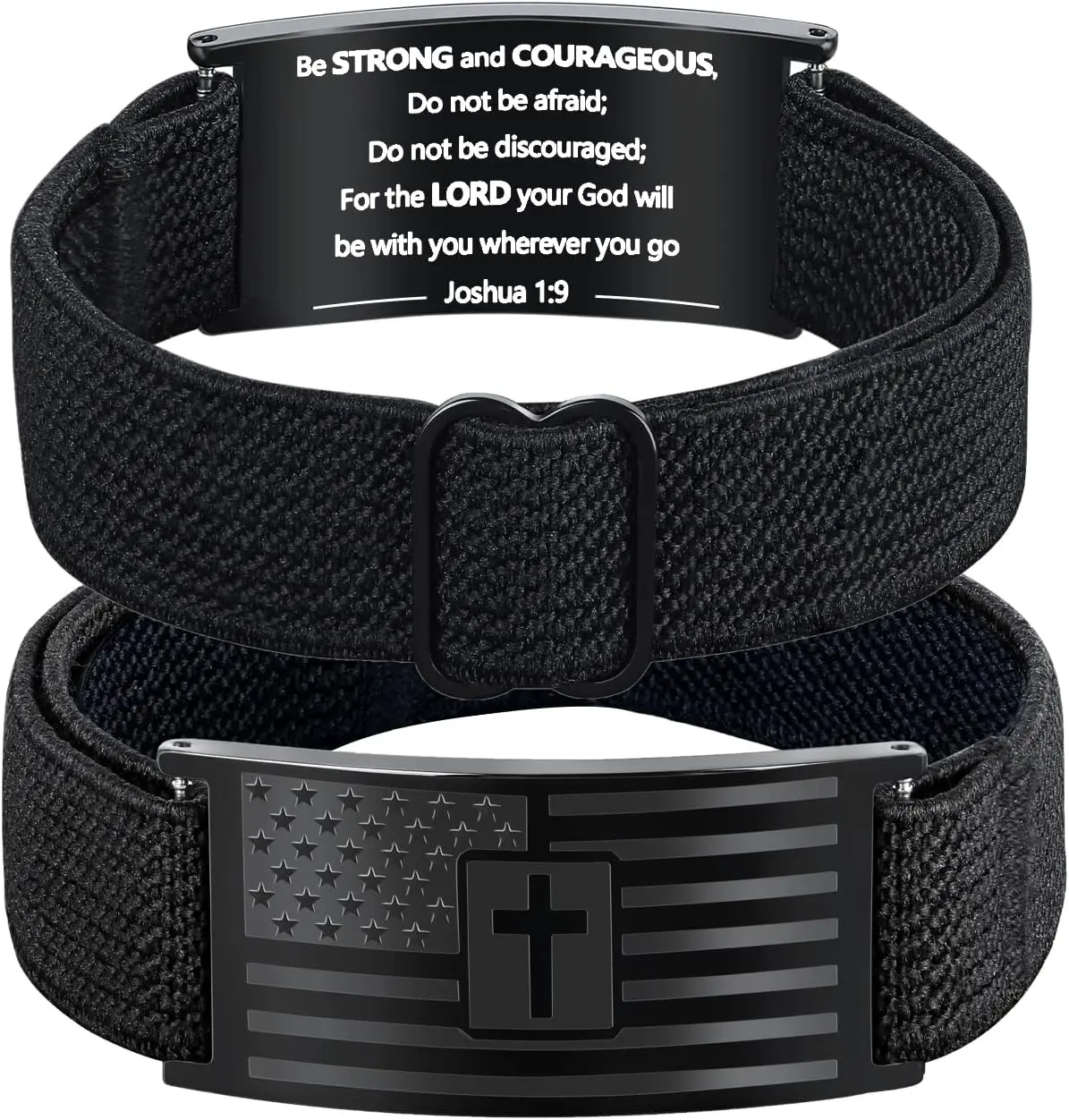 Men's American Flag Cross Bracelet, Black Nylon Adjustable Wristband, Stainless Steel Faith Bracelet, Christian Confirmation Gift for Him trendy minimalist wear jewelry daily accessory men hand chain