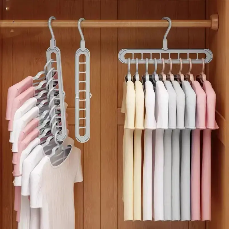 9-Hole Magic Hangers, 3/5/10-Pack Aesthetic Foldable Plastic Space-Saving Organizers for Multi-Layer Closet Organization