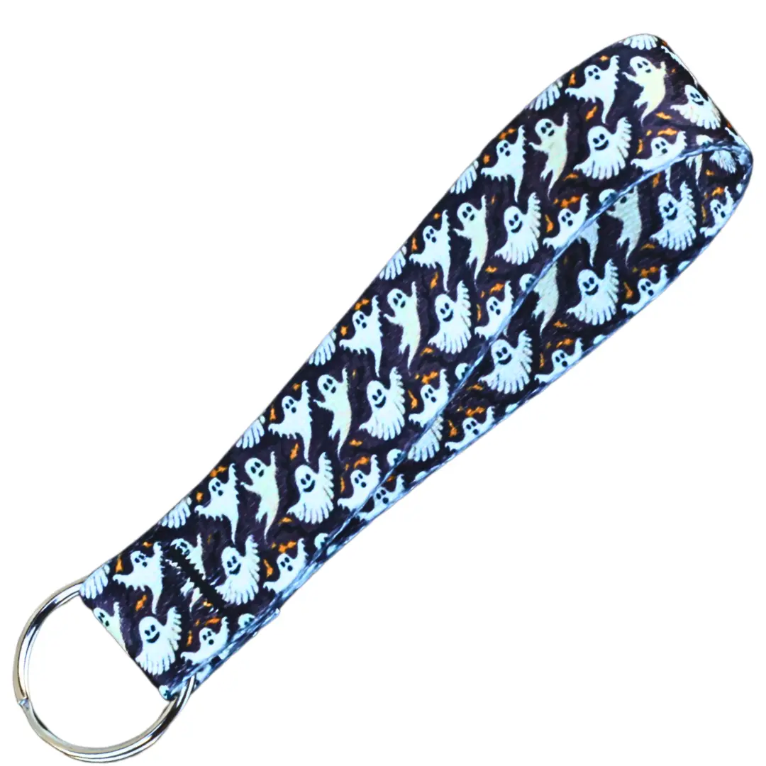 Ghosts Keychain Wrist Lanyard, Unisex Wear Spooky Chic Accessory with Ghost Print Fabric Band for Everyday Use