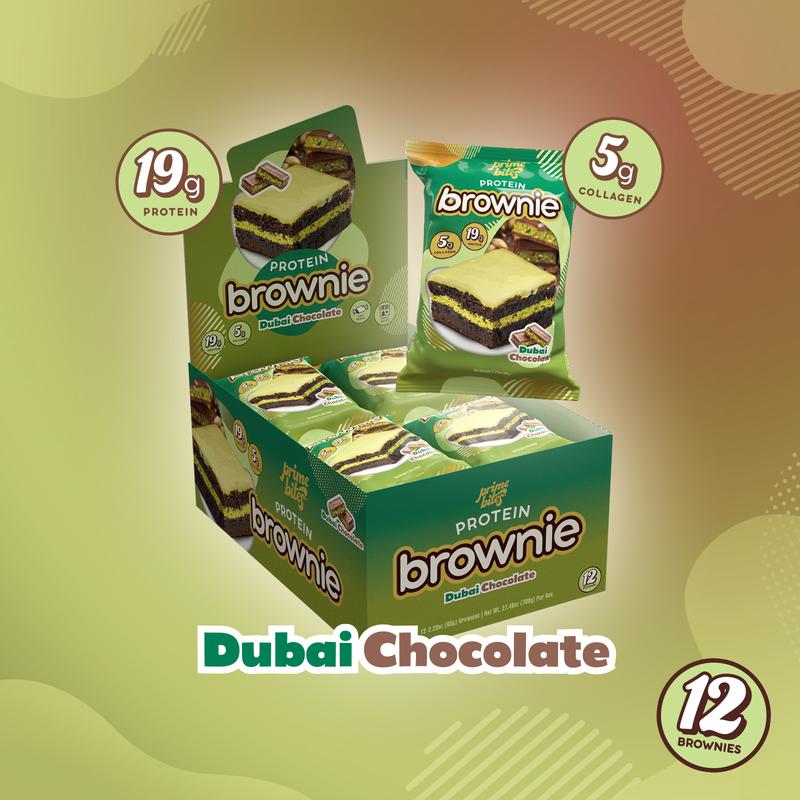 Dubai Chocolate Prime Bites - 12 Pack - Protein Brownies with 19g Protein and 5g Collagen Snack - Fresh Baked High Protein Snack w/ Low Sugar